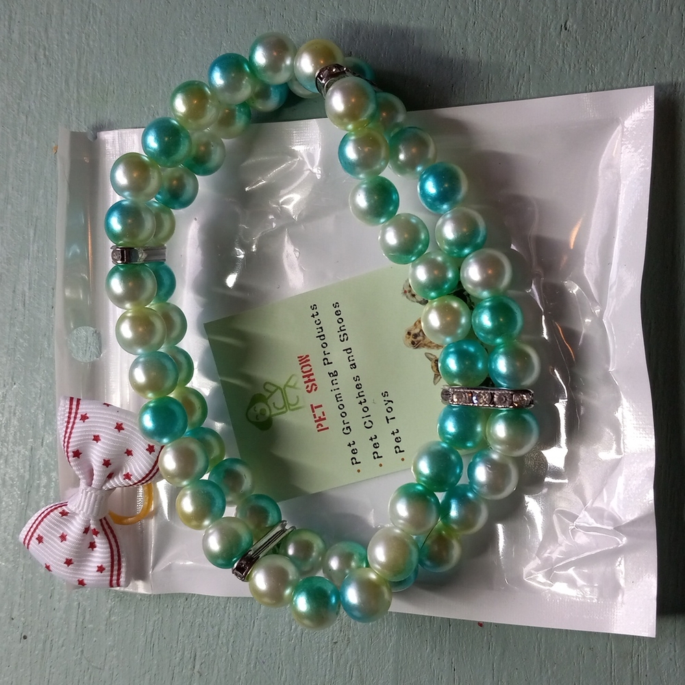 PET SHOW small dog necklace 2 rows elastic faux pearl with rhinestone jewelery